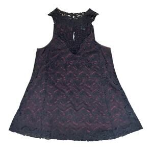 Daytrip Black Red Lace Sleeveless Tank Top Women’s Size Small Keyhole Back